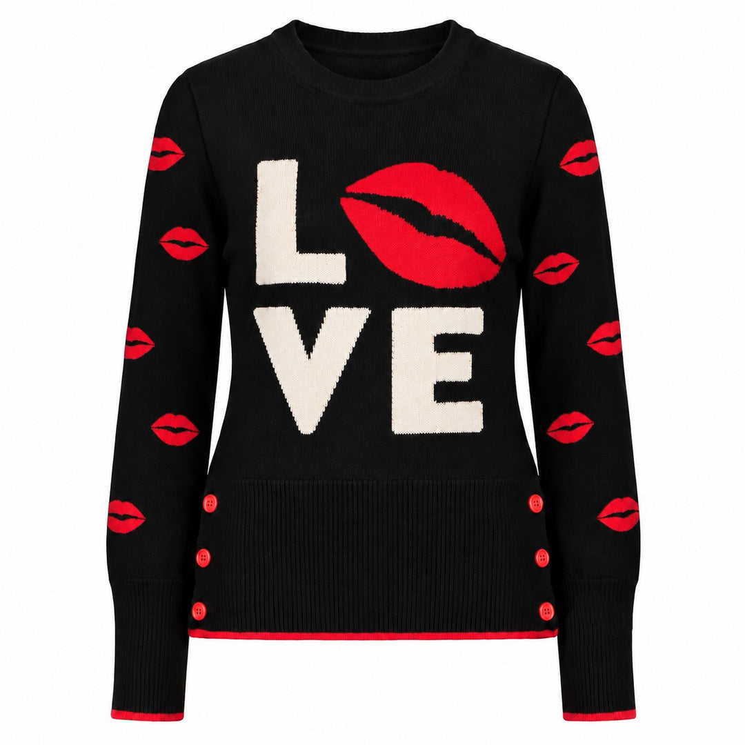 Women's Black Pop Art Jacquard Knit Sweater