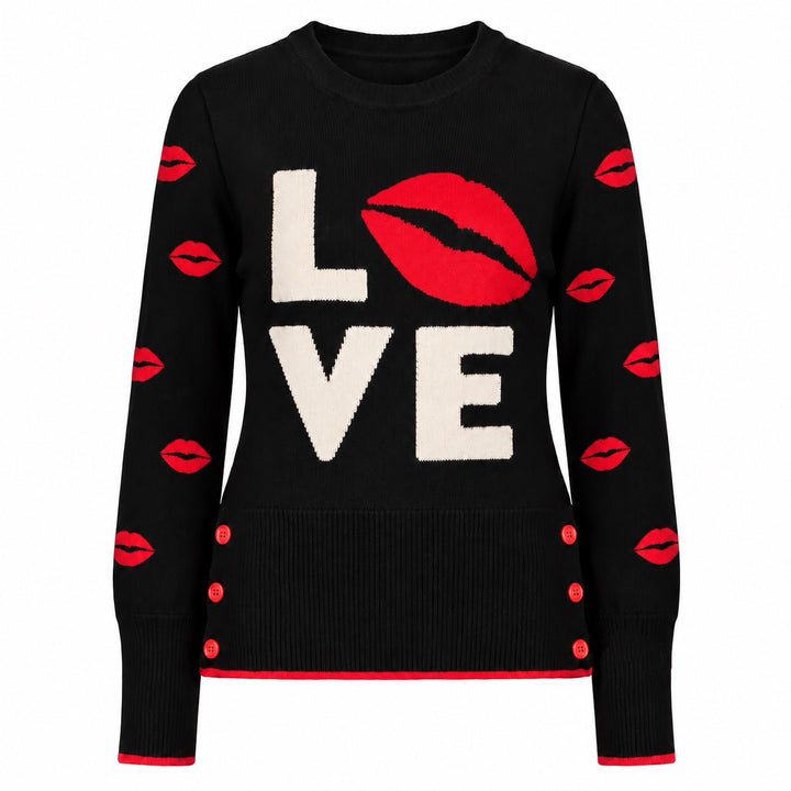Women's Black Pop Art Jacquard Knit Sweater