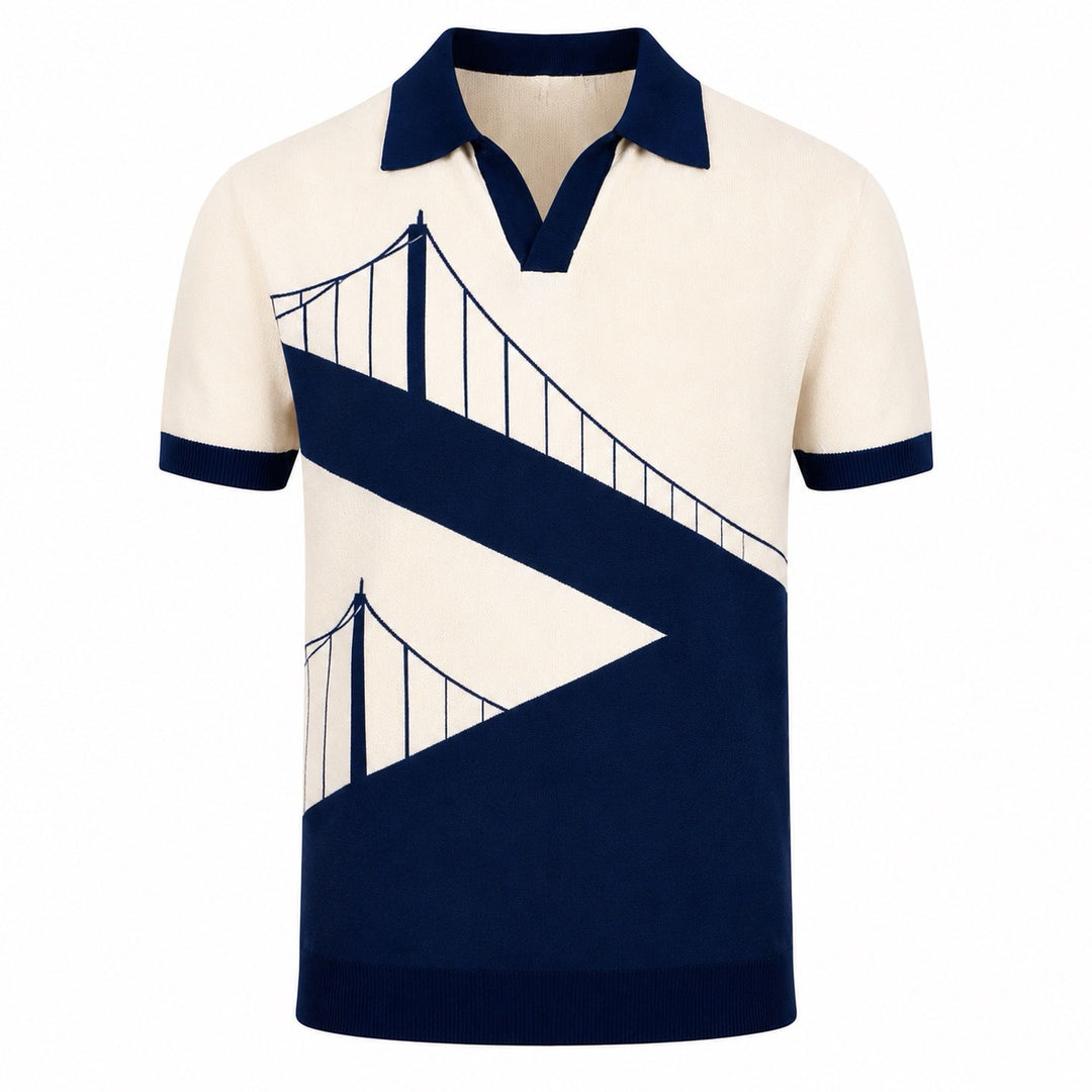 Herren Apricot Vintage Ocean Art Jacquard Polo Strickhemd