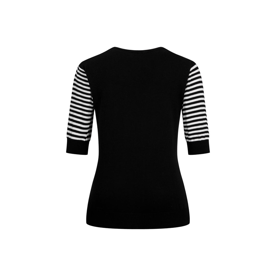 Cardigan en maille noir à rayures années 70 pour femme, manches mi-longues