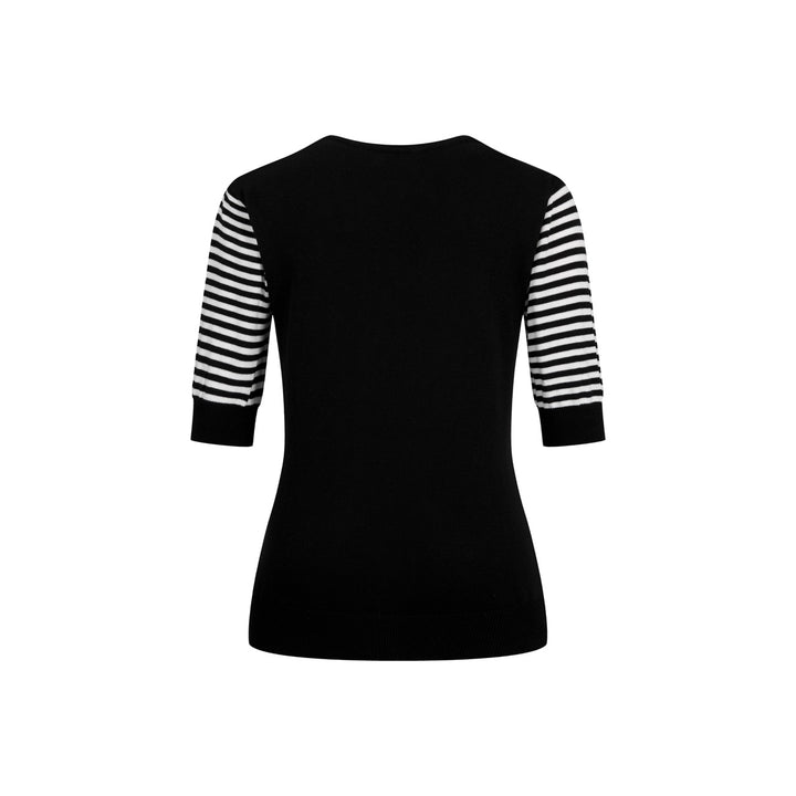 Cardigan en maille noir à rayures années 70 pour femme, manches mi-longues