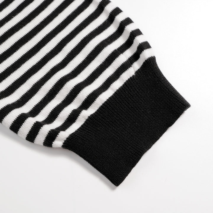 Cardigan en maille noir à rayures années 70 pour femme, manches mi-longues