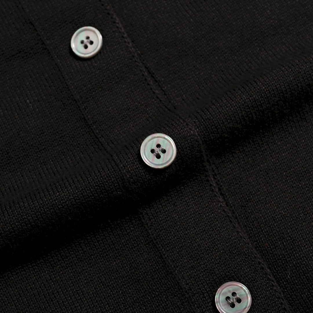 Cardigan en maille noir à rayures années 70 pour femme, manches mi-longues