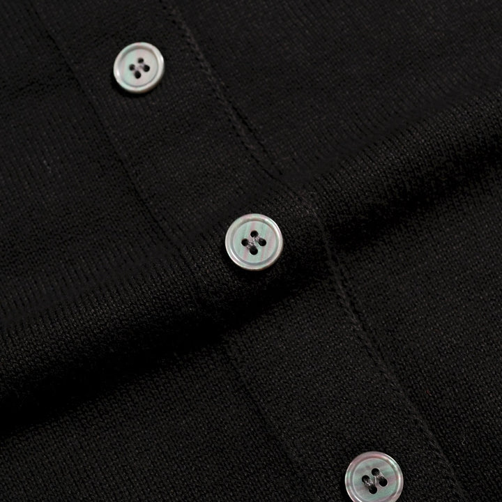 Cardigan en maille noir à rayures années 70 pour femme, manches mi-longues