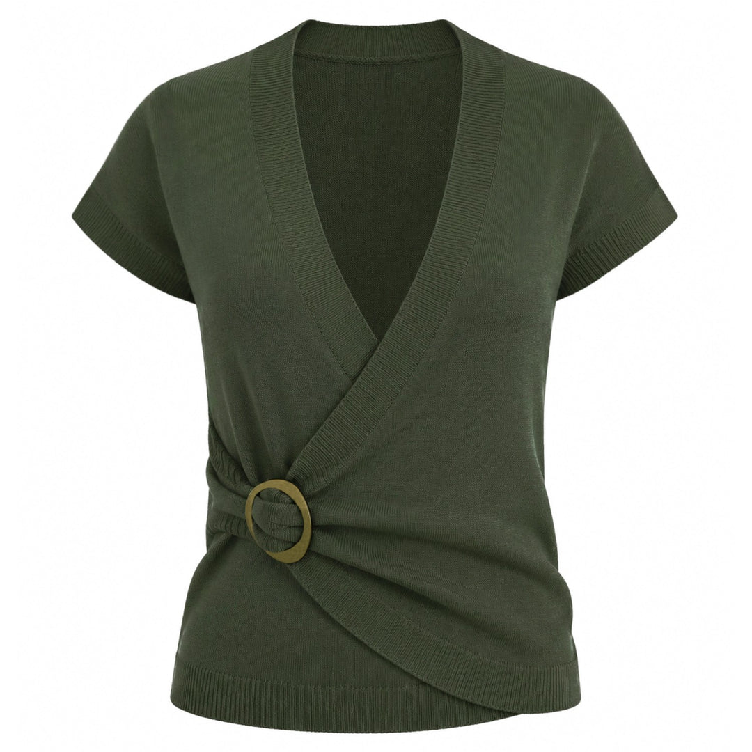 T-shirt da donna con scollo a V in maglia vintage nera Bee Jacquard