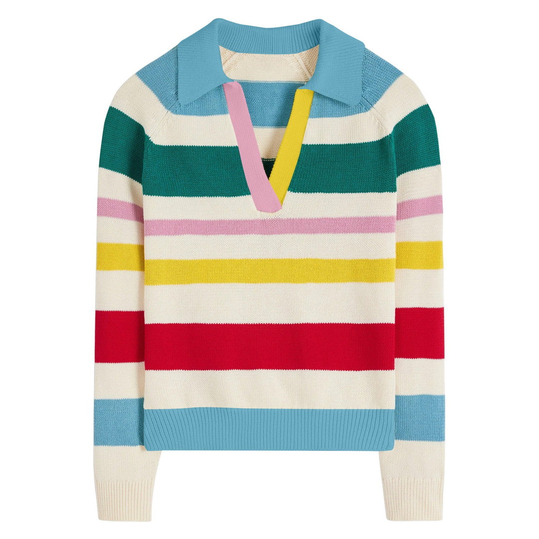 Women's Colorful Striped Jacquard Polo Knit Shirt