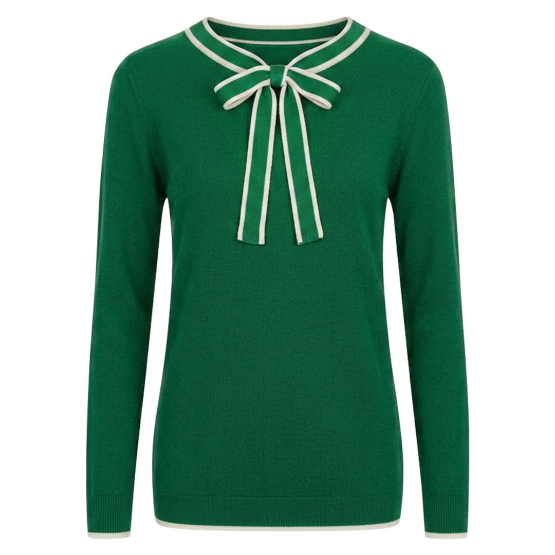 Women's Green French Vintage Bow Collar Knit Sweater