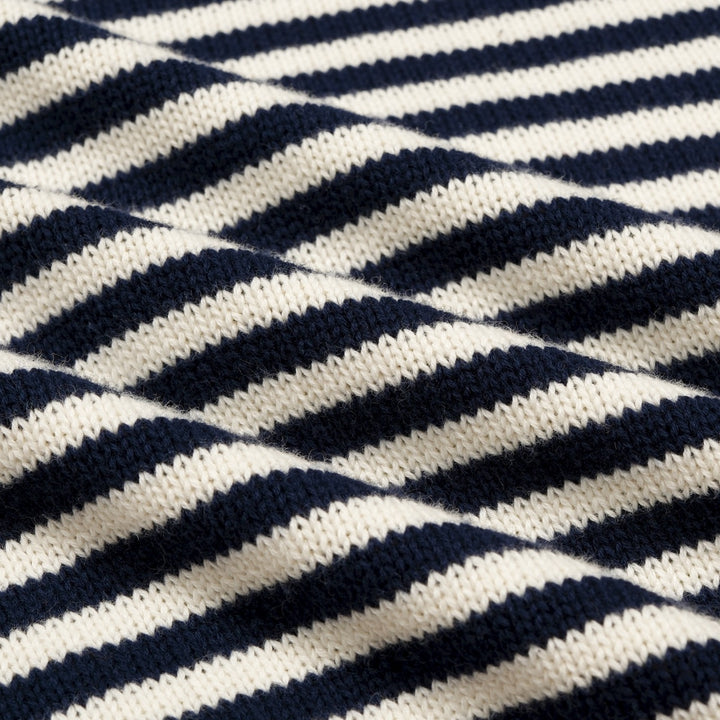 Women's Navy Blue Striped Tiger Embroidered Knit Shirt