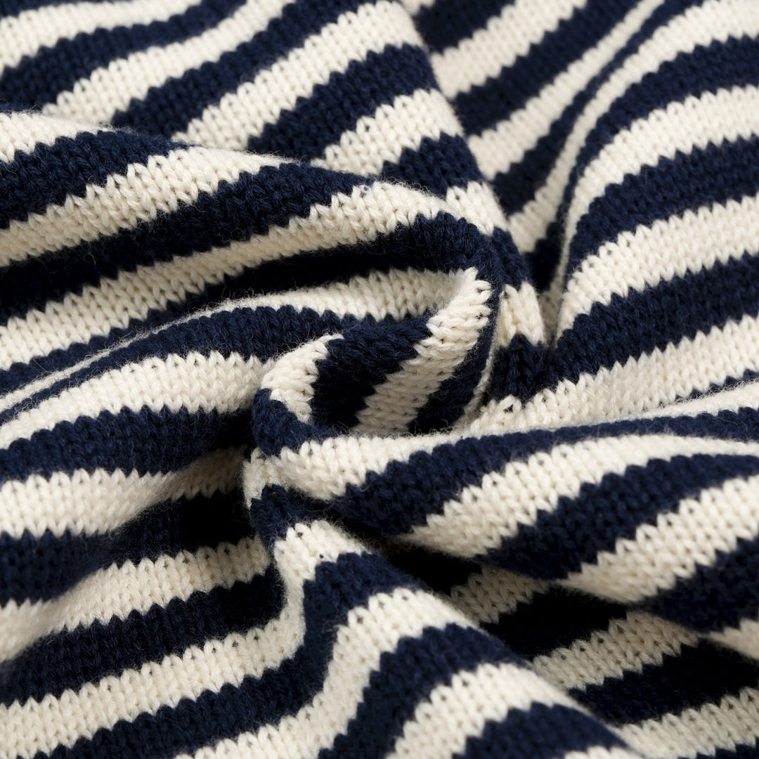 Women's Navy Blue Striped Tiger Embroidered Knit Shirt