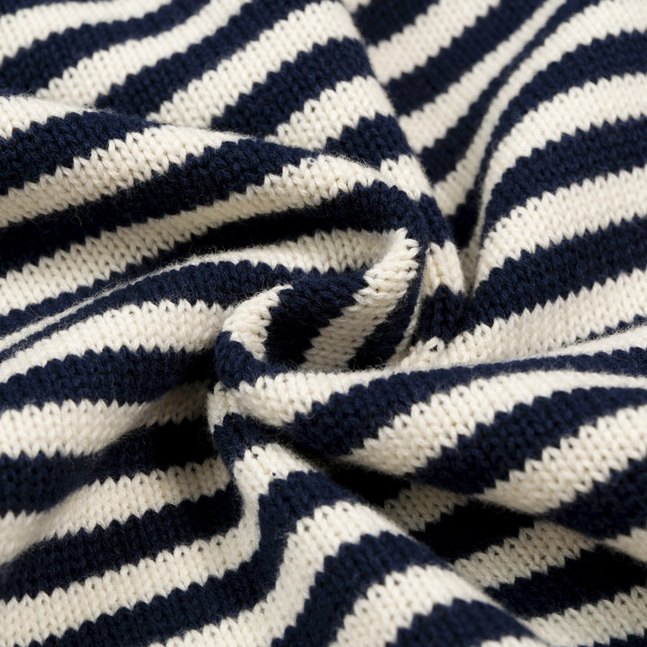 Women's Navy Blue Striped Tiger Embroidered Knit Shirt