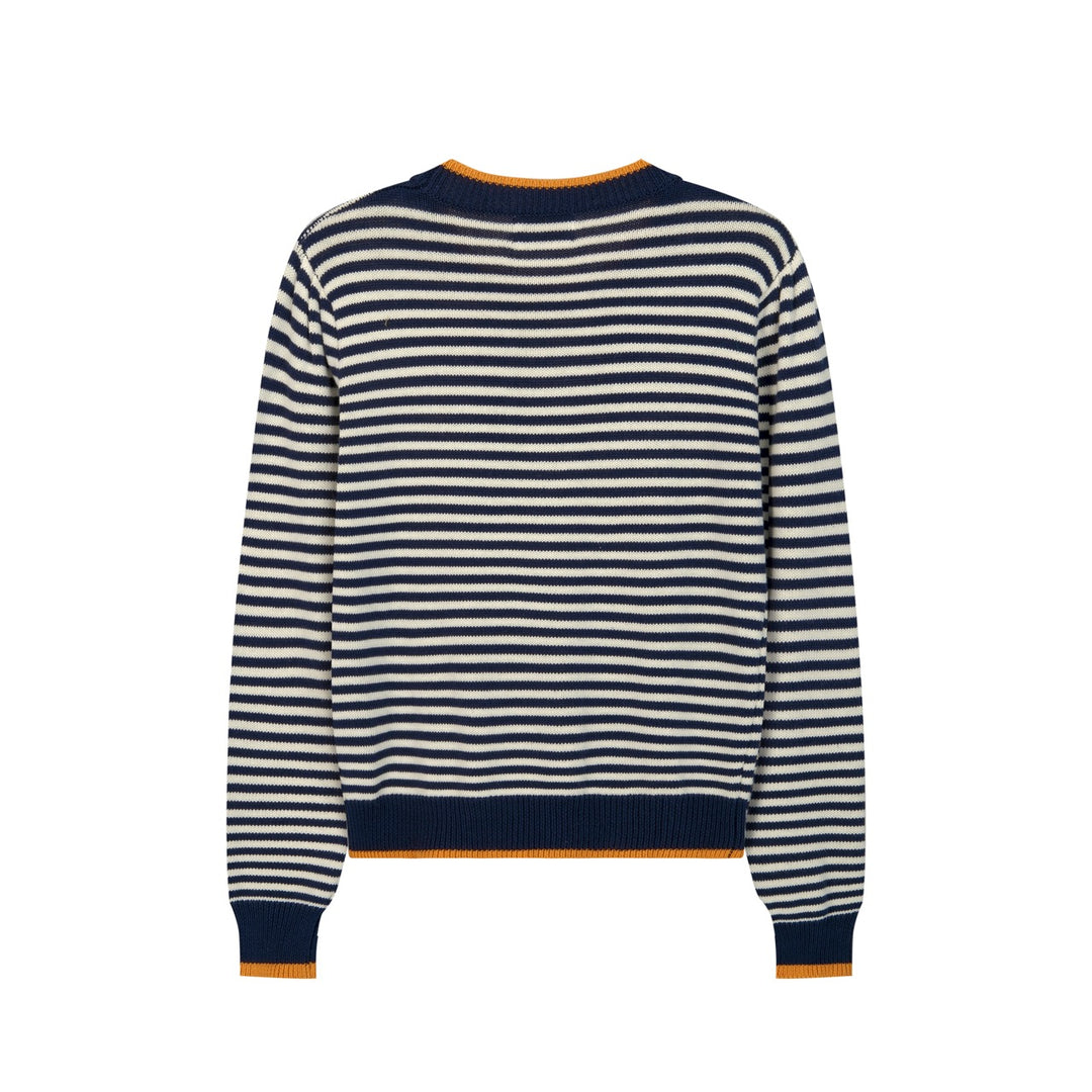 Women's Navy Blue Striped Tiger Embroidered Knit Shirt