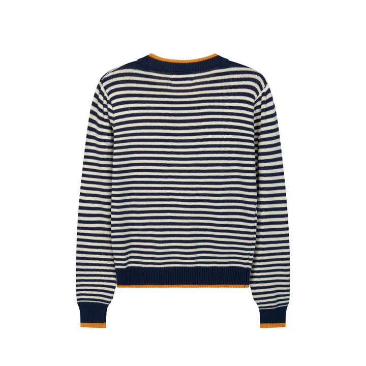 Women's Navy Blue Striped Tiger Embroidered Knit Shirt