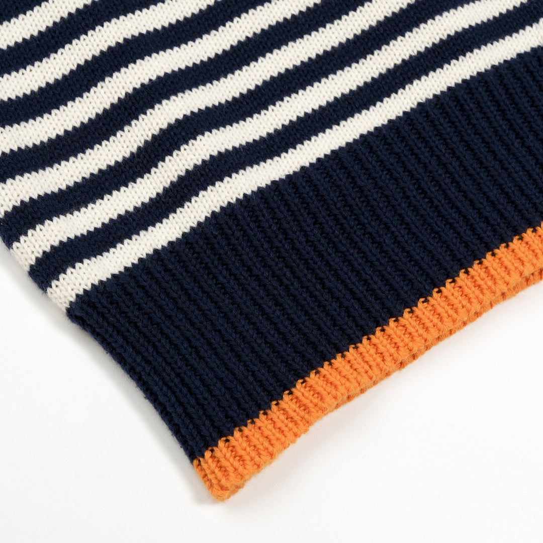 Women's Navy Blue Striped Tiger Embroidered Knit Shirt