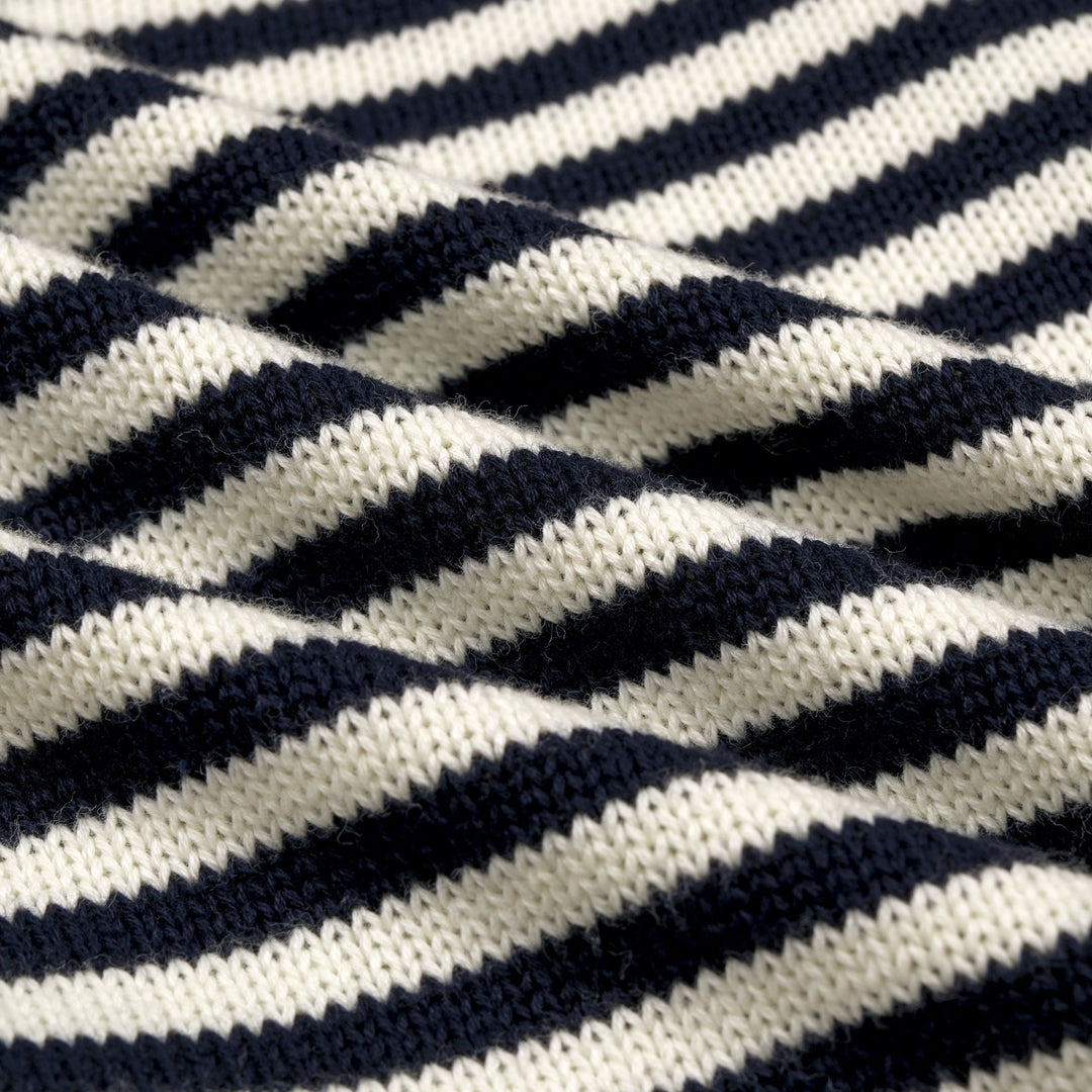 Women's Navy blue and White Striped Fun Cat Embroidered knitwear