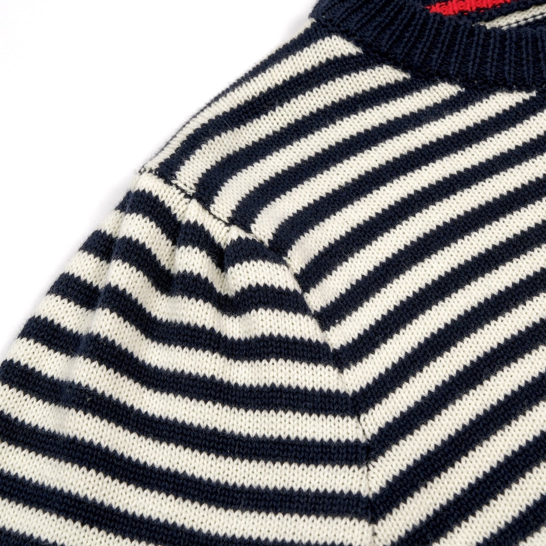 Women's Navy blue and White Striped Fun Cat Embroidered knitwear