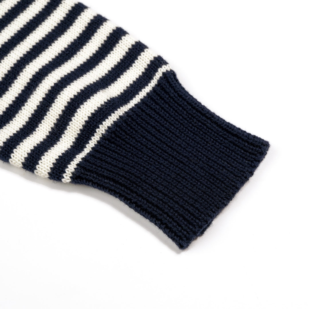Women's Navy blue and White Striped Fun Cat Embroidered knitwear