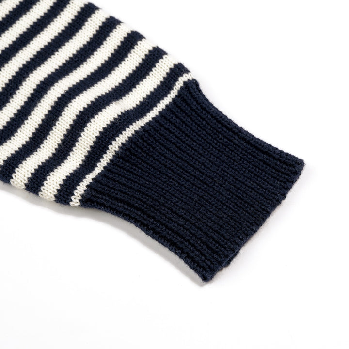 Women's Navy blue and White Striped Fun Cat Embroidered knitwear
