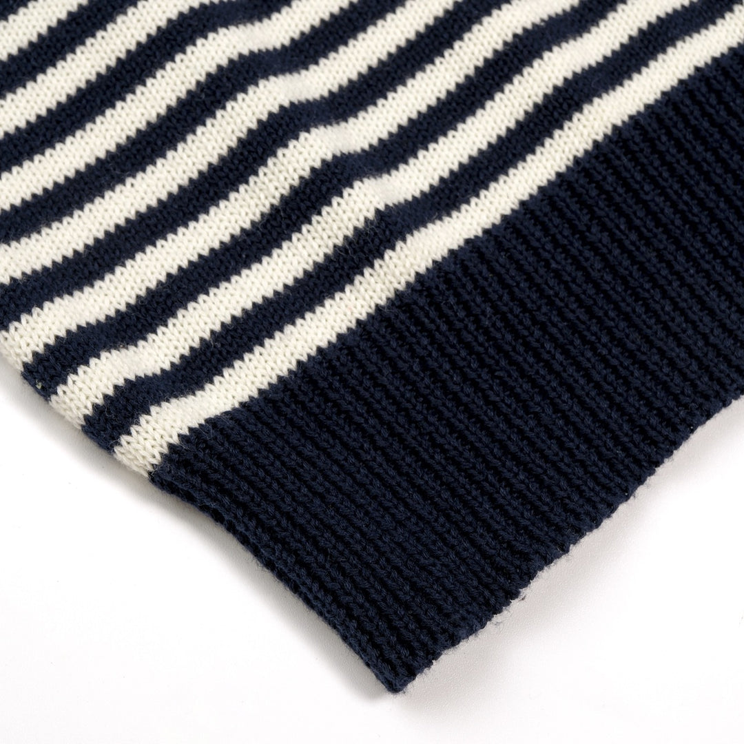 Women's Navy blue and White Striped Fun Cat Embroidered knitwear
