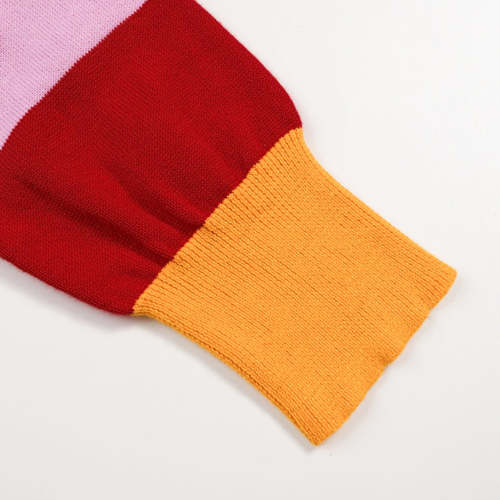 Women's Colorful Striped Dog Embroidered Knit Sweater - Cropped Length