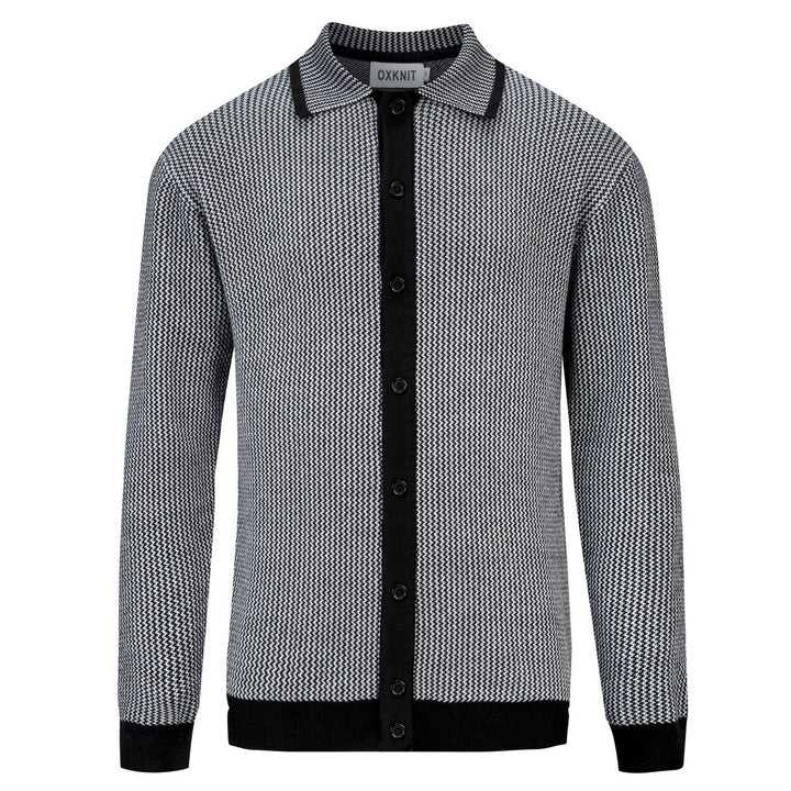 Herren Schwarze 60er Mod Minimalistische Polo-Strickjacke
