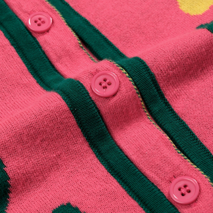 Kvindernes Hot Pink 60'er Mod Daisy Jacquard Strikket Kjole med Slips