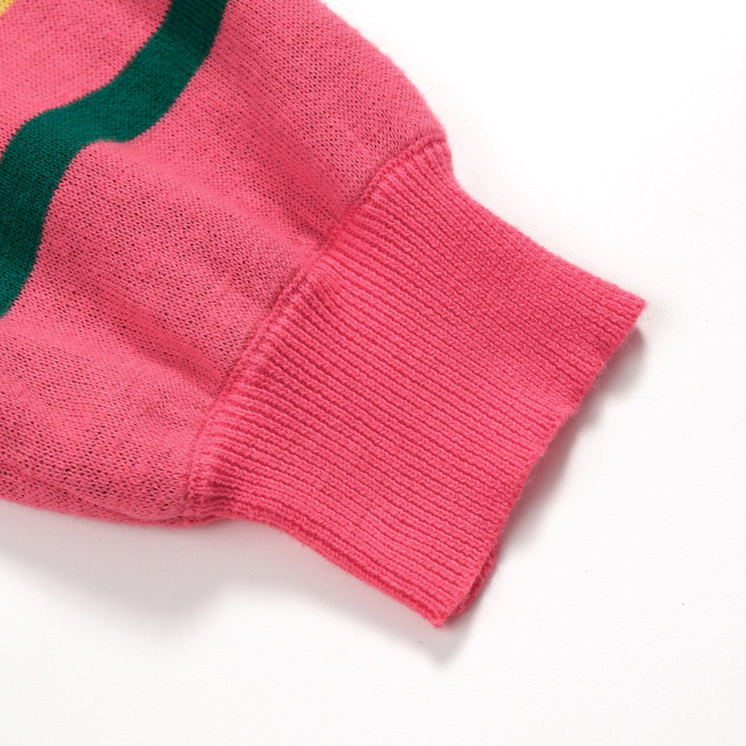 Kvindernes Hot Pink 60'er Mod Daisy Jacquard Strikket Kjole med Slips