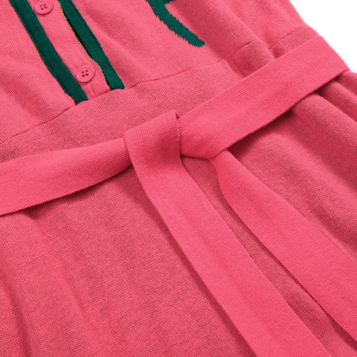 Kvindernes Hot Pink 60'er Mod Daisy Jacquard Strikket Kjole med Slips