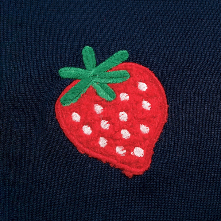Women's Navy Blue Vintage Strawberry Embroidered Knit Cardigan