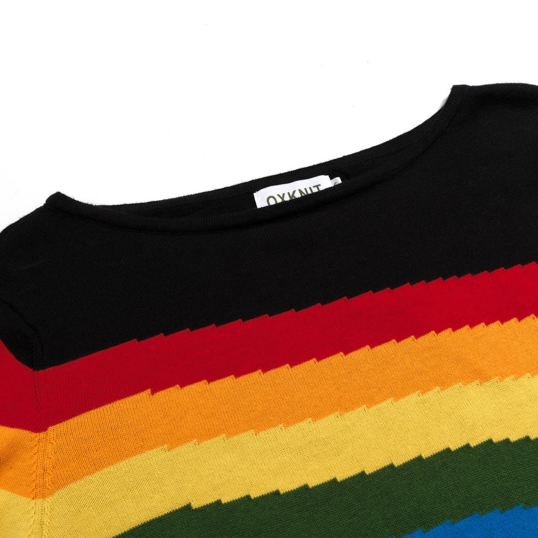 Women's Rainbow Striped Off-Shoulder Top - cropped length