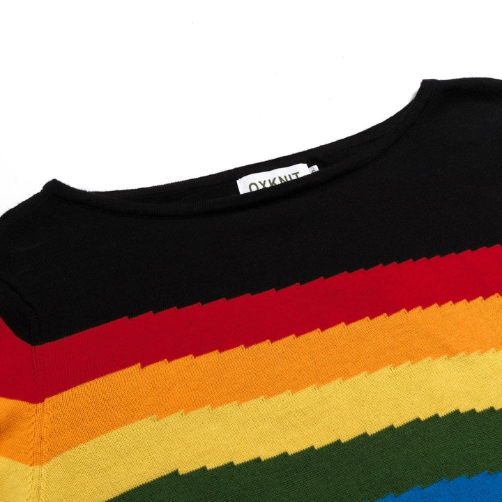 Women's Rainbow Striped Off-Shoulder Top - cropped length