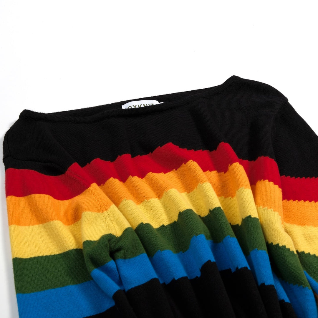 Women's Rainbow Striped Off-Shoulder Top - cropped length