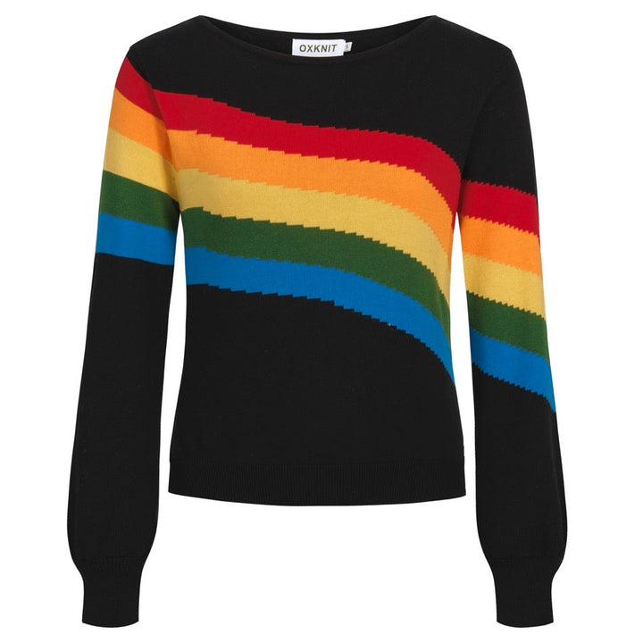 Women's Rainbow Striped Off-Shoulder Top - cropped length