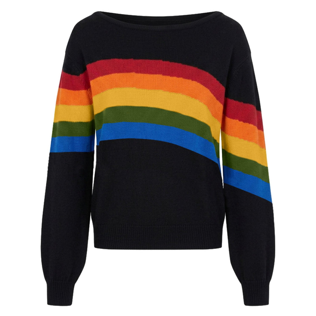 Women's Rainbow Striped Off-Shoulder Top - cropped length