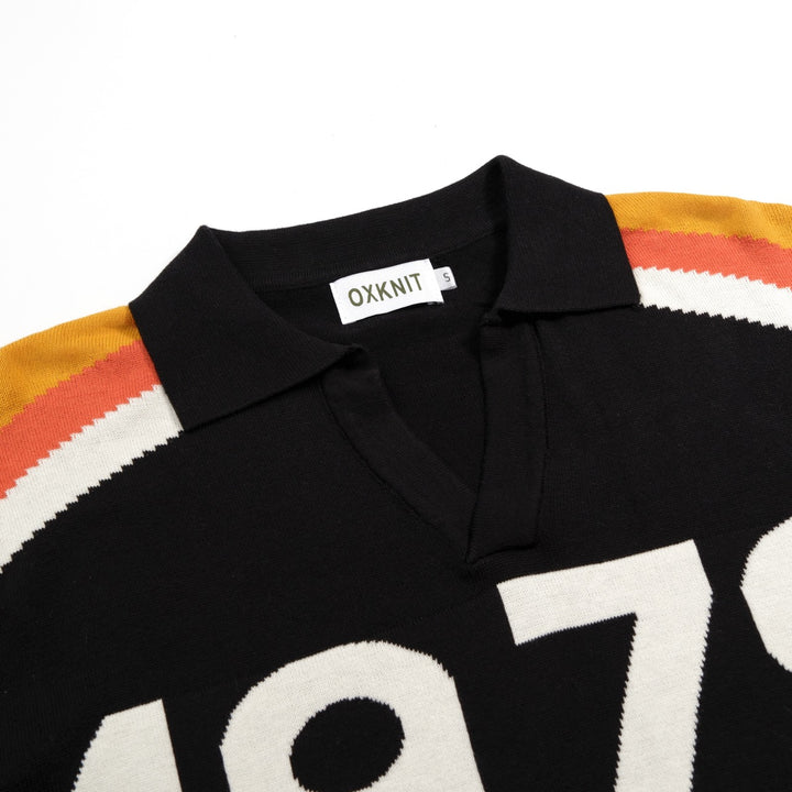 Herre Sort Retro 1979 Jacquard Polo Strikkegenser