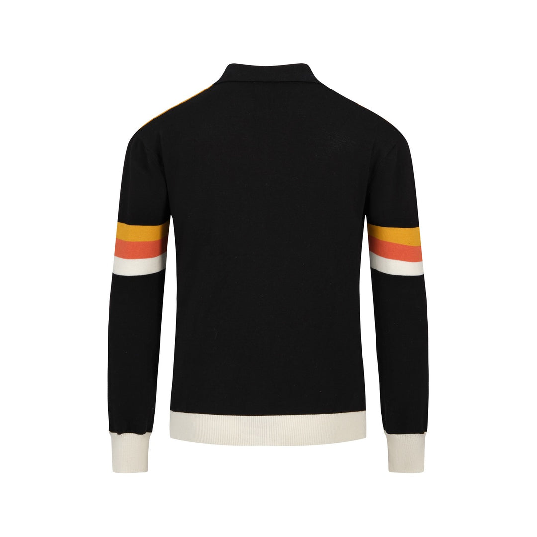 Herre Sort Retro 1979 Jacquard Polo Strikkegenser