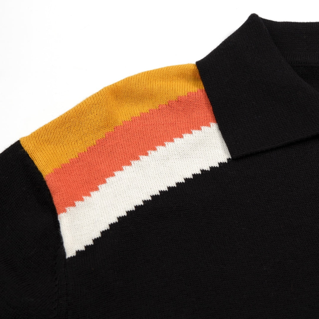 Herre Sort Retro 1979 Jacquard Polo Strikkegenser
