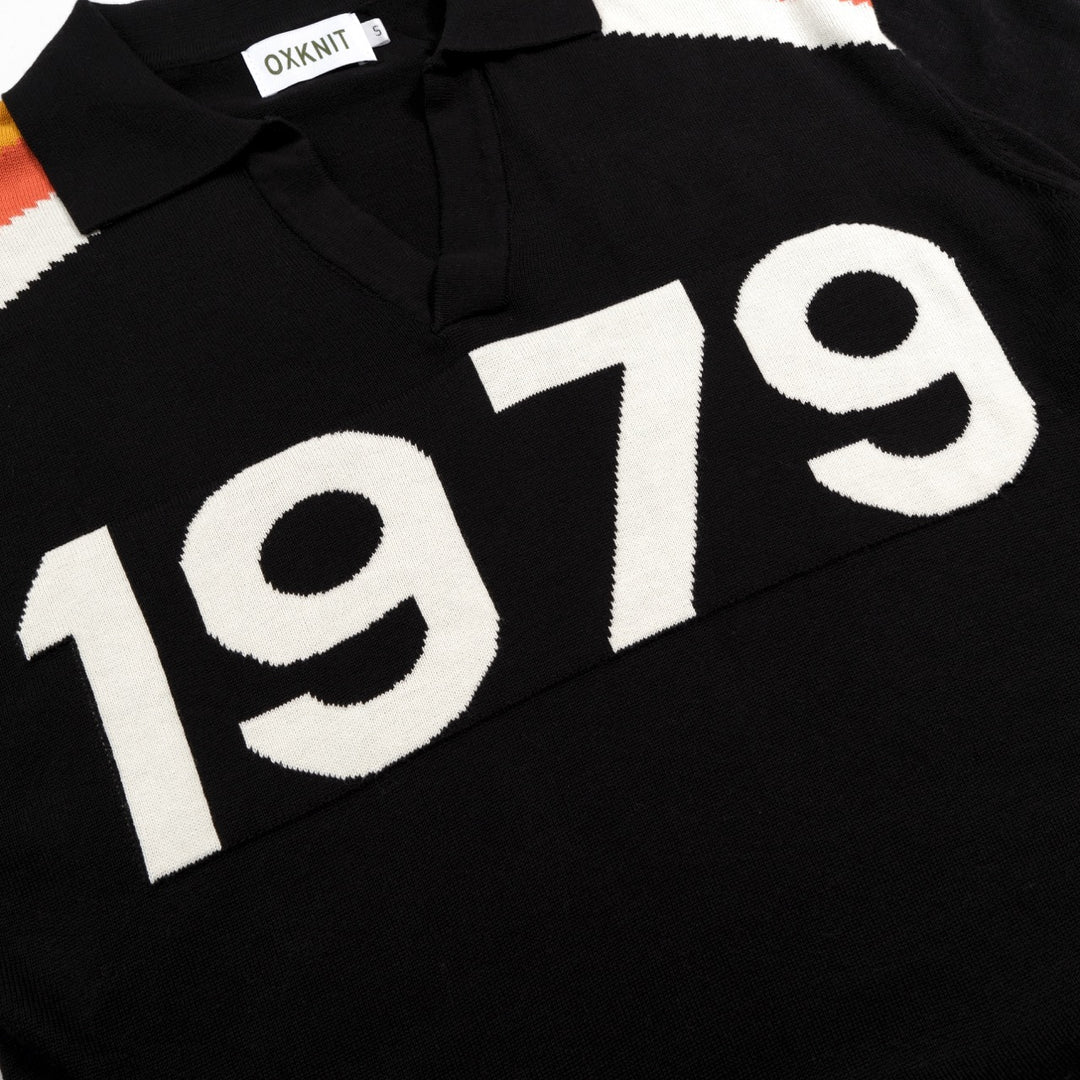Herre Sort Retro 1979 Jacquard Polo Strikkegenser