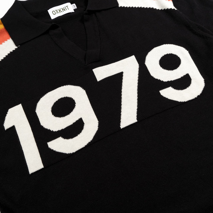 Herre Sort Retro 1979 Jacquard Polo Strikkegenser