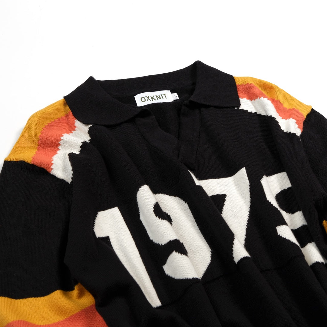 Herre Sort Retro 1979 Jacquard Polo Strikkegenser