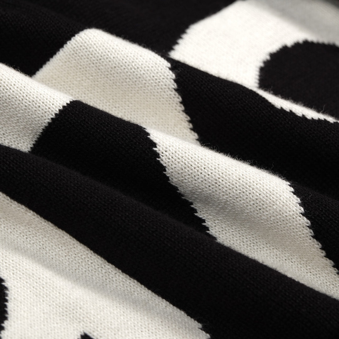 Herre Sort Retro 1979 Jacquard Polo Strikkegenser