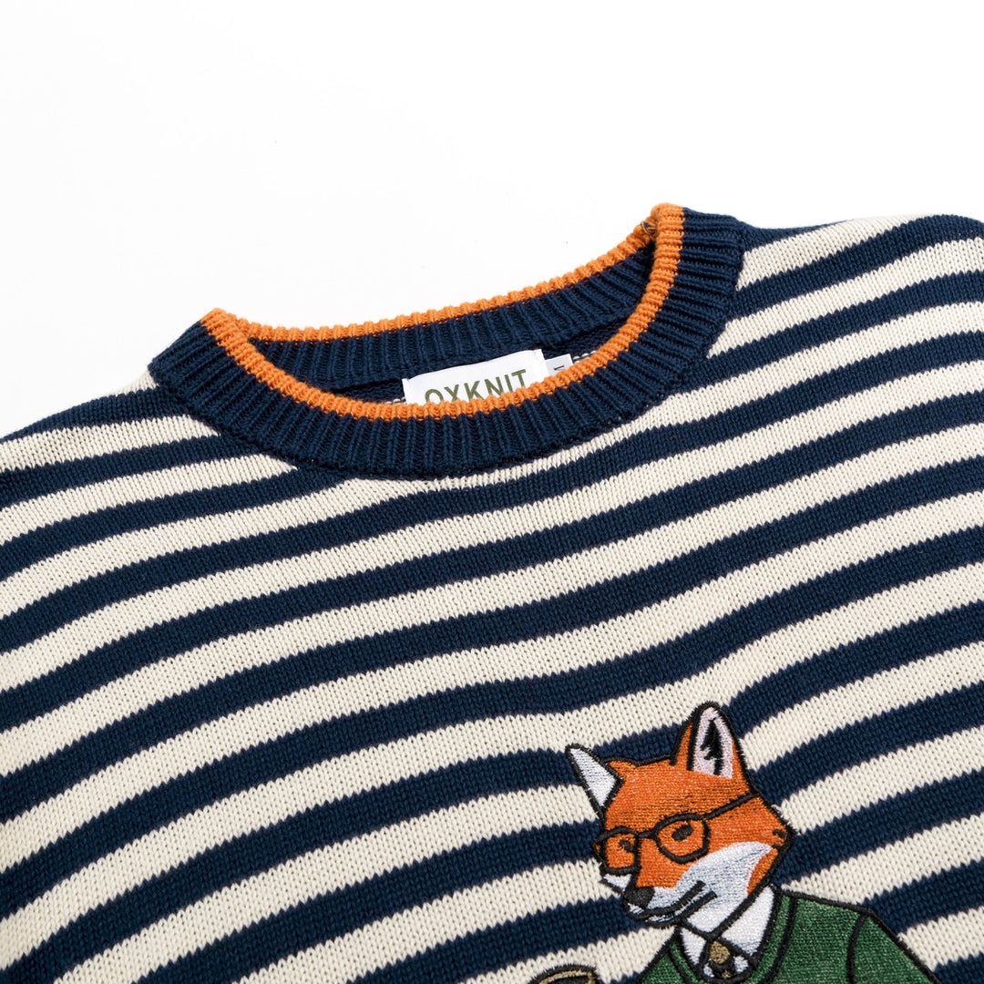 Men's Vintage Collegiate Stripe Fox Embroidered Knit