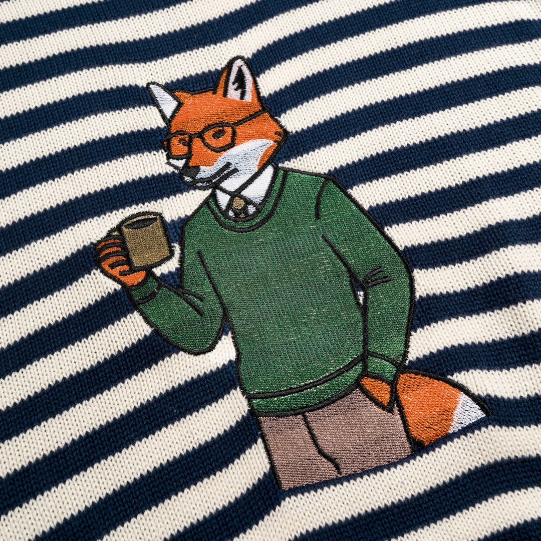 Men's Vintage Collegiate Stripe Fox Embroidered Knit