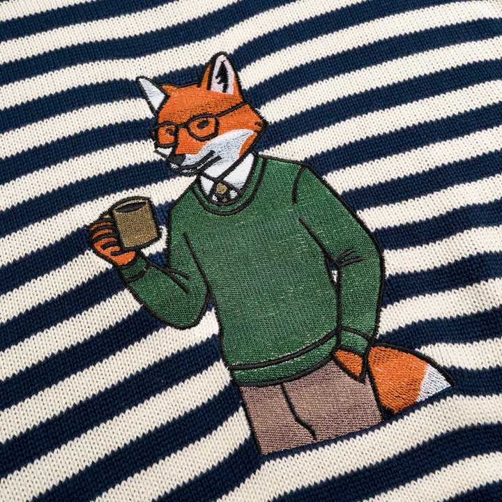 Men's Vintage Collegiate Stripe Fox Embroidered Knit