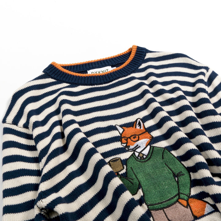 Men's Vintage Collegiate Stripe Fox Embroidered Knit