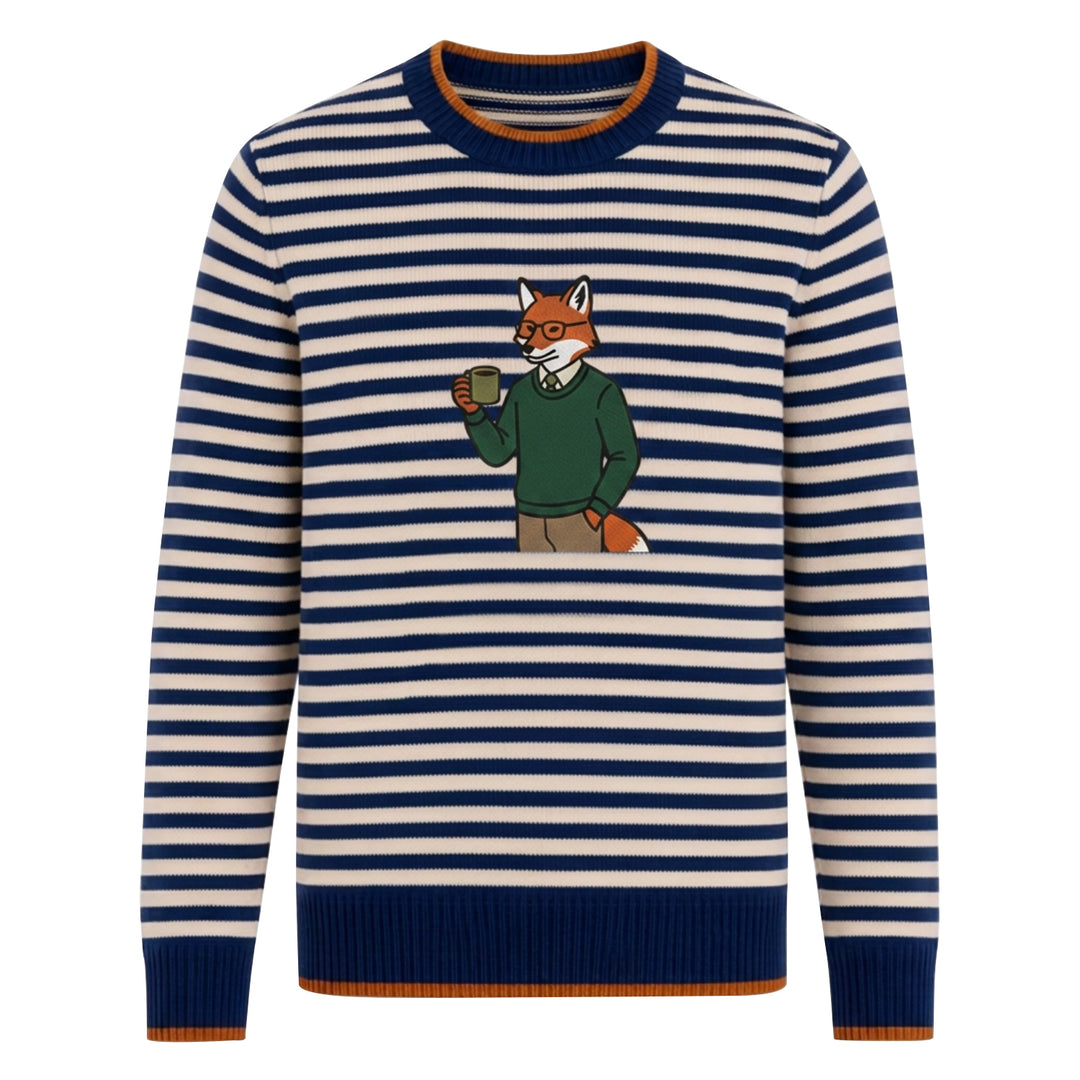 Men's Vintage Collegiate Stripe Fox Embroidered Knit