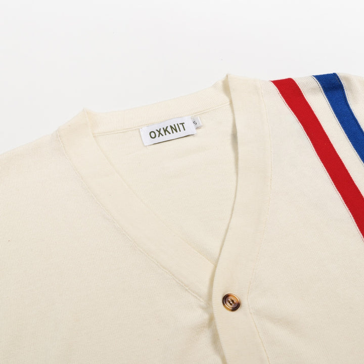 Men's Apricot Vintage Collegiate Stripe V-Neck Knit