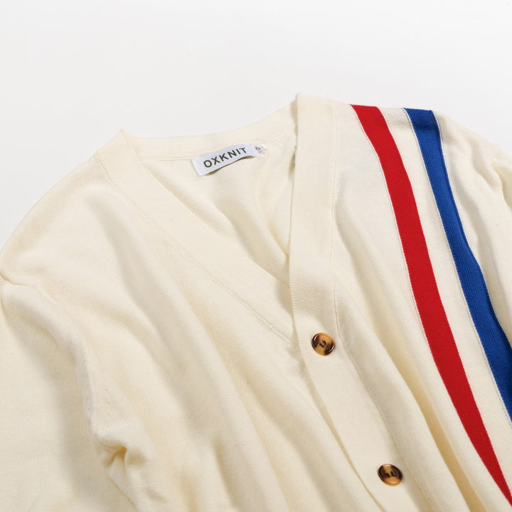Men's Apricot Vintage Collegiate Stripe V-Neck Knit