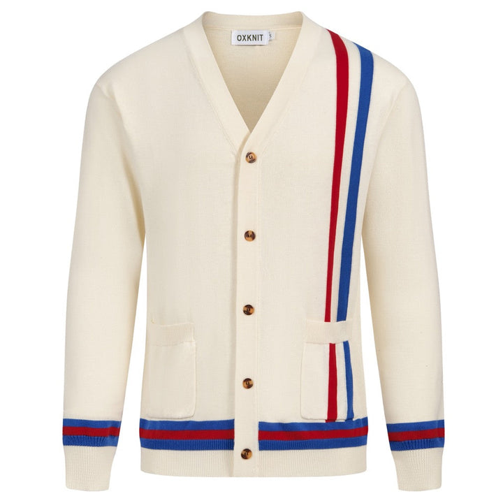 Men's Apricot Vintage Collegiate Stripe V-Neck Knit