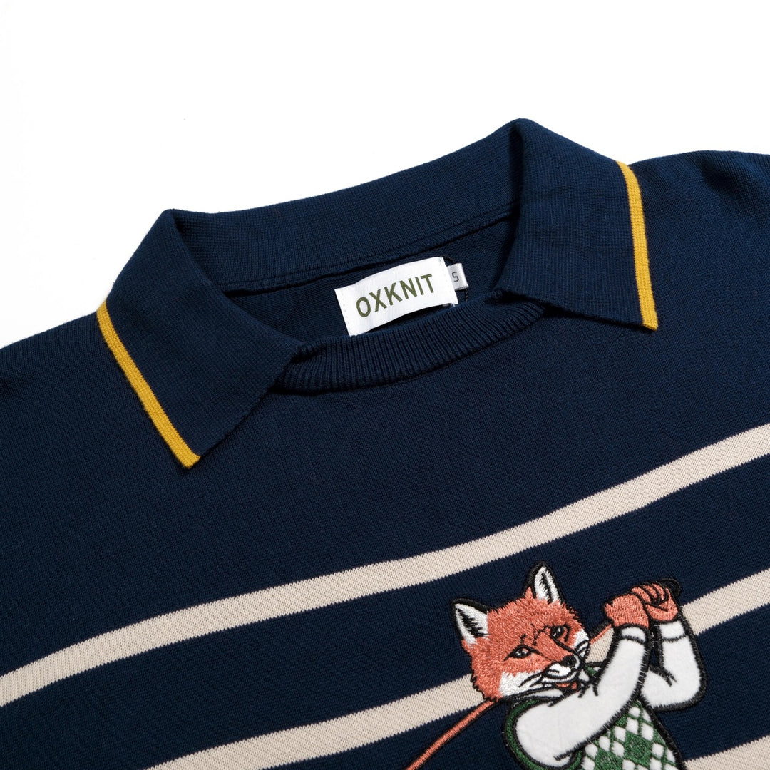 Herre Mørkeblå Lekende Rev Golf Brodert Polo Strikkegenser