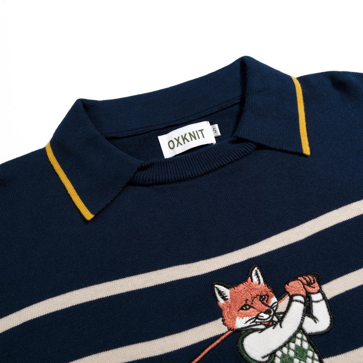 Herre Mørkeblå Lekende Rev Golf Brodert Polo Strikkegenser